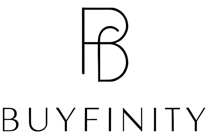 Logo of BUYFINITY with a stylized letter 'B' on a white background