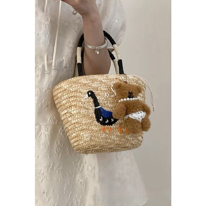 Women's Hand-woven Vegetable Basket Shoulder Tote Bag Buyfinity