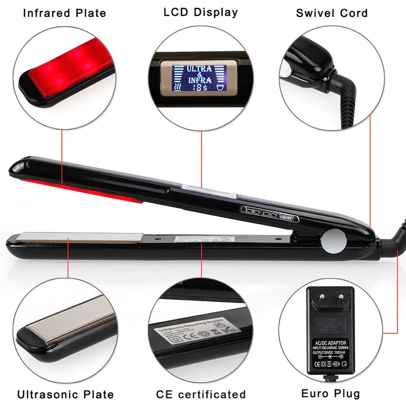 Hair Straightener Ultrasonic Infrared Cold Hair Care Iron Keratin Treatment for Frizzy Hair Recovers the Damaged Hair Flat Irons Buyfinity