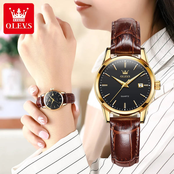 OLEVS Watch for Women Top Brand Luxury Women Quartz Wristwatches Breathable Leather Strap Waterproof Business Casual Women Watch Buyfinity
