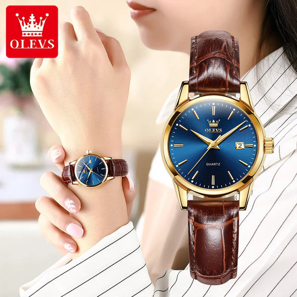 OLEVS Watch for Women Top Brand Luxury Women Quartz Wristwatches Breathable Leather Strap Waterproof Business Casual Women Watch Buyfinity