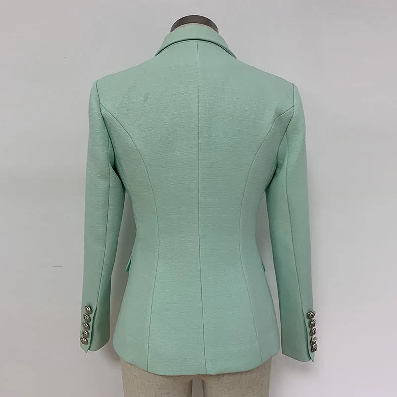 HIGH STREET 2024 Classic Baroque Designer Jacket Women's Metal Lion Buttons Double Breasted Textured Blazer Mint Green Buyfinity