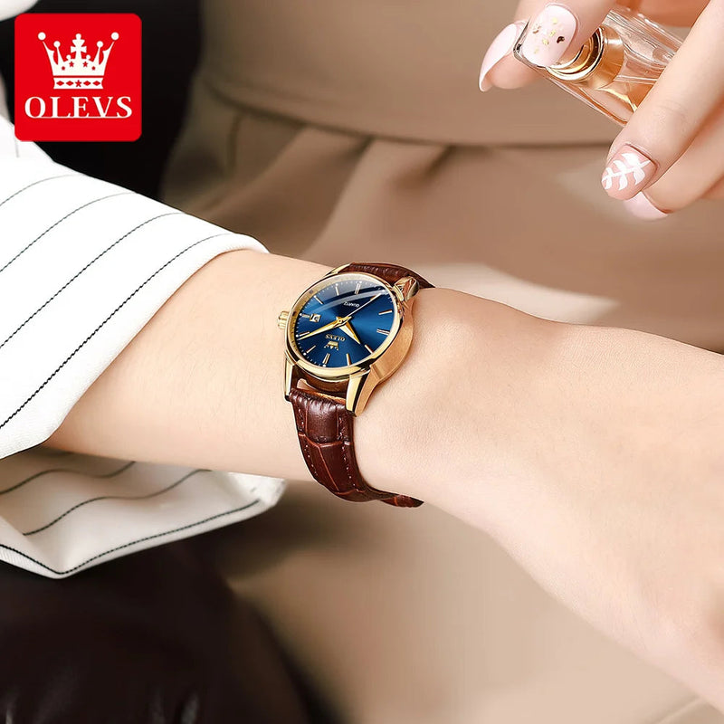 OLEVS Watch for Women Top Brand Luxury Women Quartz Wristwatches Breathable Leather Strap Waterproof Business Casual Women Watch Buyfinity