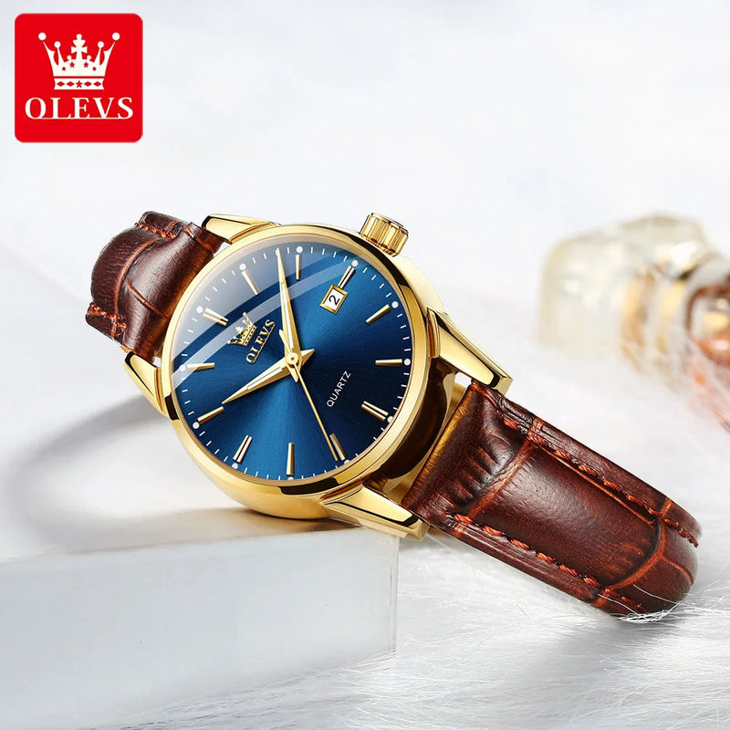 OLEVS Watch for Women Top Brand Luxury Women Quartz Wristwatches Breathable Leather Strap Waterproof Business Casual Women Watch Buyfinity