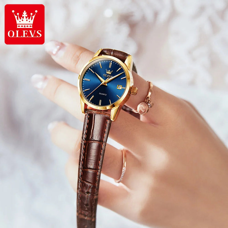 OLEVS Watch for Women Top Brand Luxury Women Quartz Wristwatches Breathable Leather Strap Waterproof Business Casual Women Watch Buyfinity