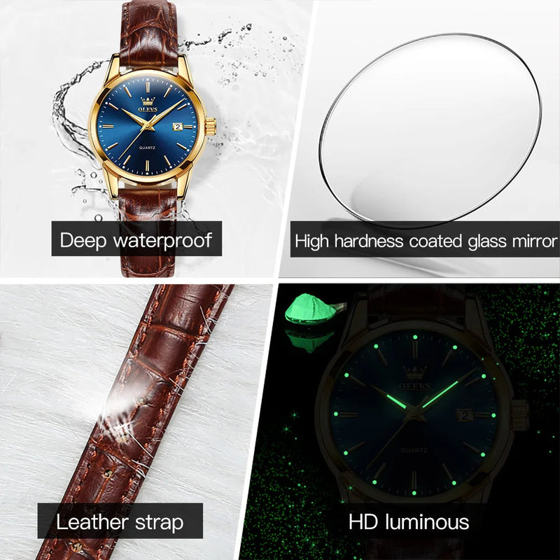 OLEVS Watch for Women Top Brand Luxury Women Quartz Wristwatches Breathable Leather Strap Waterproof Business Casual Women Watch Buyfinity