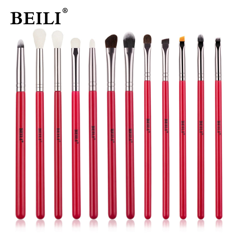 BEILI Red Eye Makeup Brushes Sets Professional Natural Hair Eyeshadow Foundation Powder Blush Eyeshadow Brush Kit Comestics Tool Buyfinity