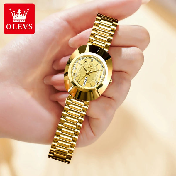 OLEVS Quartz Watch for Women Golden Tungsten steel Luxury Elegant Waterproof Calendar High Quality Watch Women's Wristwatches Buyfinity