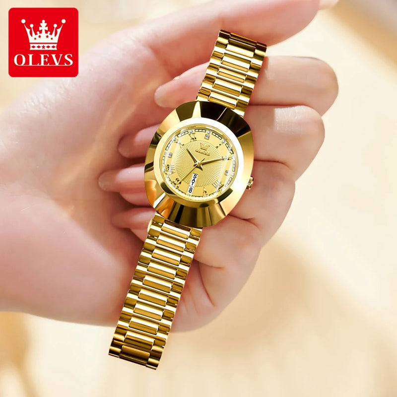 OLEVS Quartz Watch for Women Golden Tungsten steel Luxury Elegant Waterproof Calendar High Quality Watch Women's Wristwatches Buyfinity