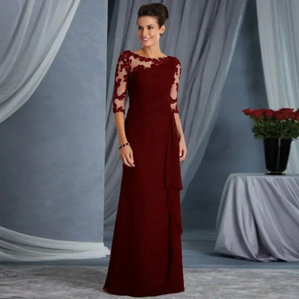New Spring Summer Women's Clothing Long Lace See Through Round Neck Shirt with Half Sleeve Dress Wedding Dress Buyfinity