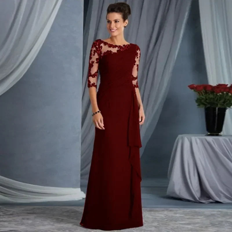 New Spring Summer Women's Clothing Long Lace See Through Round Neck Shirt with Half Sleeve Dress Wedding Dress Buyfinity