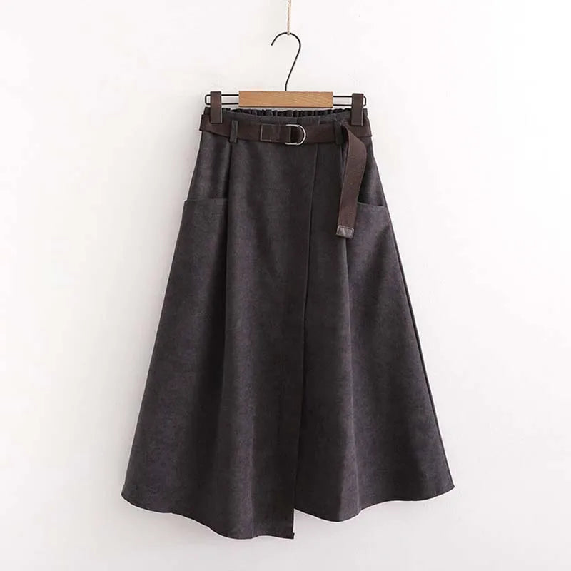 Women Casual Skirts Spring Autumn Solid High Waist Irregular Pockets Midi Skirts Fashion Simple Elegant Saia Faldas Buyfinity
