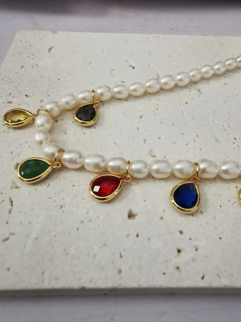 Colorful Zirconia Beads Natural Real Pearl Necklace Women Jewelry Party Designer T Show Runway Gown Japan Korean Buyfinity