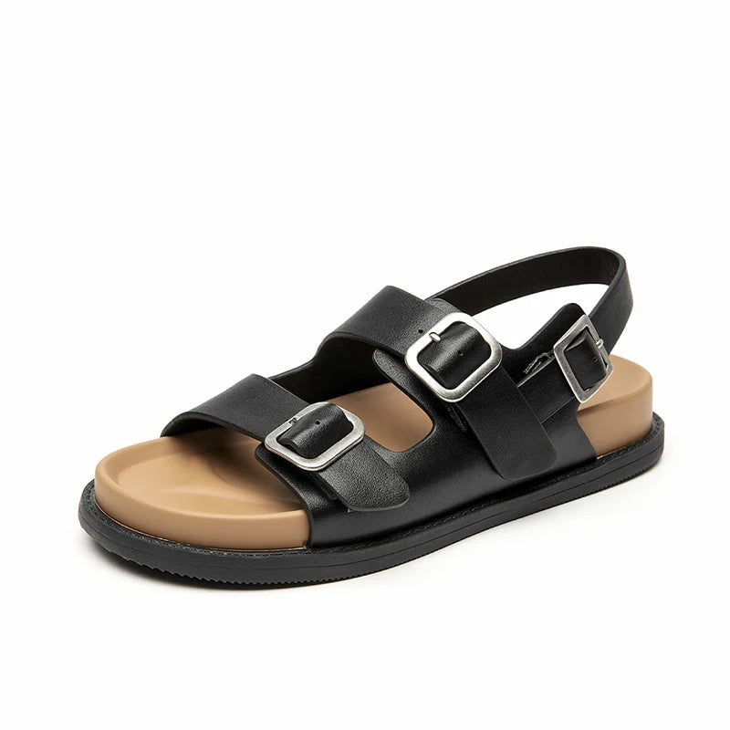 BeauToday Casual Sandals Women Genuine Leather Metal Ankle Buckle Strap Summer Beach Ladies Low Heel Sport Shoes Handmade 38128 Buyfinity