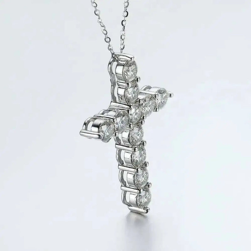 Full Moissanite Cross Pendant Original Sterg Sliver Chain Plated White Gold Fine Necklace For Women Jewelry Buyfinity