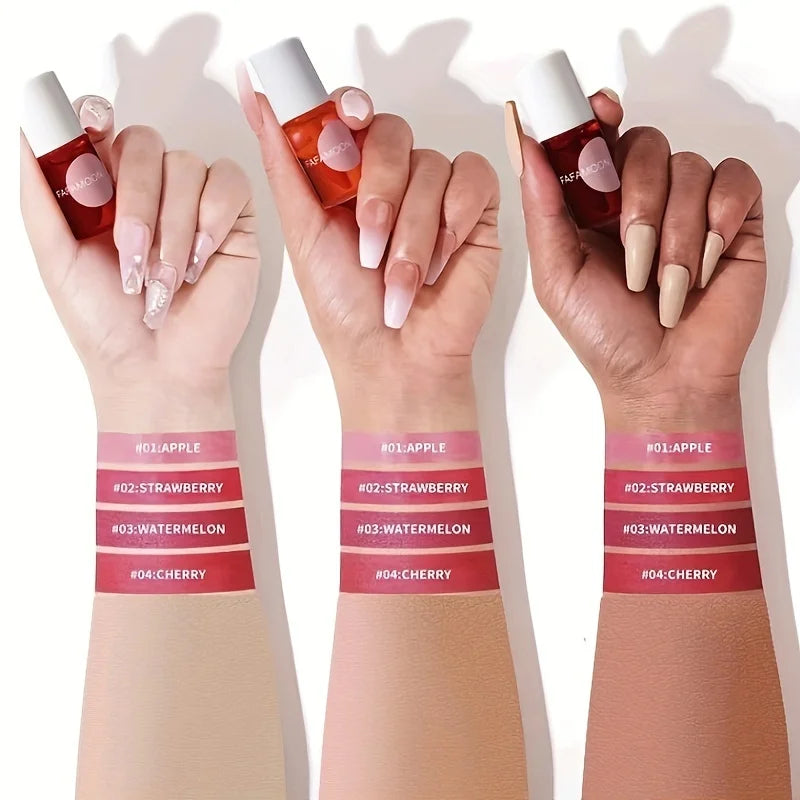 4 color Fruity Lip Tint Water Gloss Tint,Moisturizing Waterproof Liquid Lipstick, Non-Stick,High Pigment,Long-Lasting Colors Buyfinity
