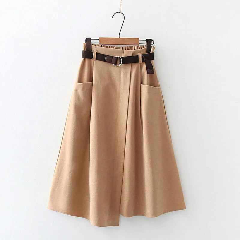 Women Casual Skirts Spring Autumn Solid High Waist Irregular Pockets Midi Skirts Fashion Simple Elegant Saia Faldas Buyfinity