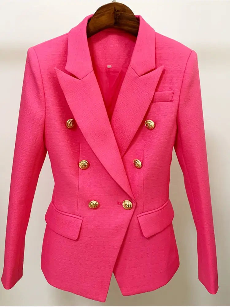 HIGH STREET 2024 Classic Baroque Designer Jacket Women's Metal Lion Buttons Double Breasted Textured Blazer Mint Green Buyfinity