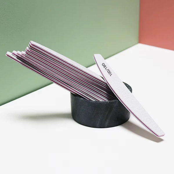 Nail File Buffer 100/180 Grit Half Moon Nail Files Double Side Sandpaper Nail Sanding Grinding Gel Nail Polish Manicure Tool Buyfinity