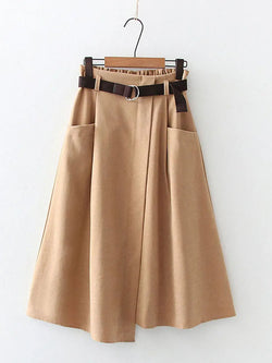 Women Casual Skirts Spring Autumn Solid High Waist Irregular Pockets Midi Skirts Fashion Simple Elegant Saia Faldas Buyfinity