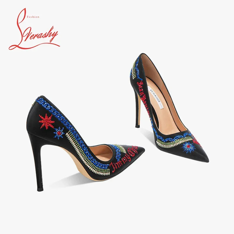 Embroidered high heels, women's new slim heel, niche design, mandarin duck shoes, rhinestone pointed dress, banquet single shoes Buyfinity