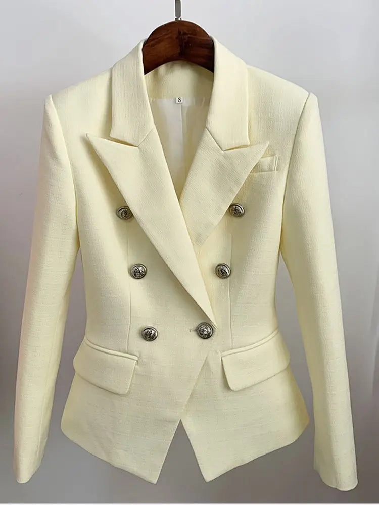 HIGH STREET 2024 Classic Baroque Designer Jacket Women's Metal Lion Buttons Double Breasted Textured Blazer Mint Green Buyfinity