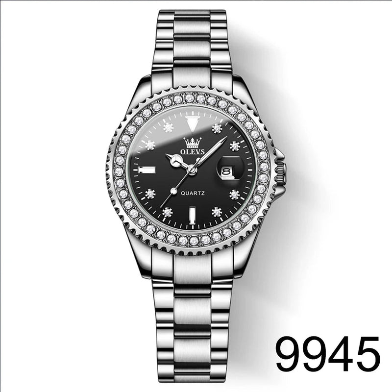 OLEVS Original Diamond Dial Quartz Watch for Women Fashion Elegant Ladies Watches Stainless Steel Waterproof Women's Wristwatch Buyfinity