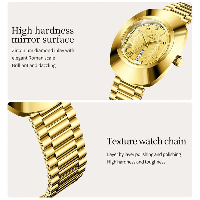 OLEVS Quartz Watch for Women Golden Tungsten steel Luxury Elegant Waterproof Calendar High Quality Watch Women's Wristwatches Buyfinity