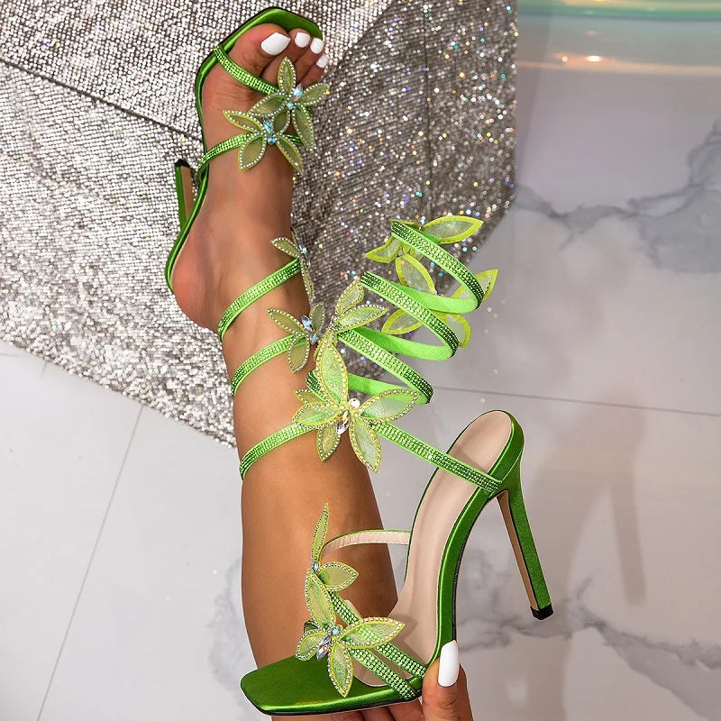 Eilyken Fashion Sexy Peep Toe Crystal Butterfly-knot Ankle Strap Sandals Woman Stiletto High Heels Banquet Party Pumps Shoes Buyfinity