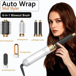 6 in 1 Hair Dryer Brush Detachable Airflow Comb Curler Straightening Brush Heat Control Styler for Smooth Hair Buyfinity