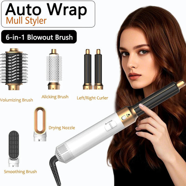 6 in 1 Hair Dryer Brush Detachable Airflow Comb Curler Straightening Brush Heat Control Styler for Smooth Hair Buyfinity