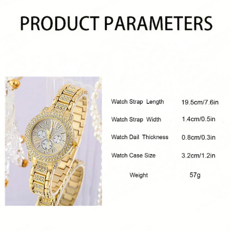 Women's Quartz Watch Gold Luxury Women Ring Necklace Earring Rhinestone Fashion Wristwatch Casual Ladies Watches Jewelry Set ﻿ Buyfinity
