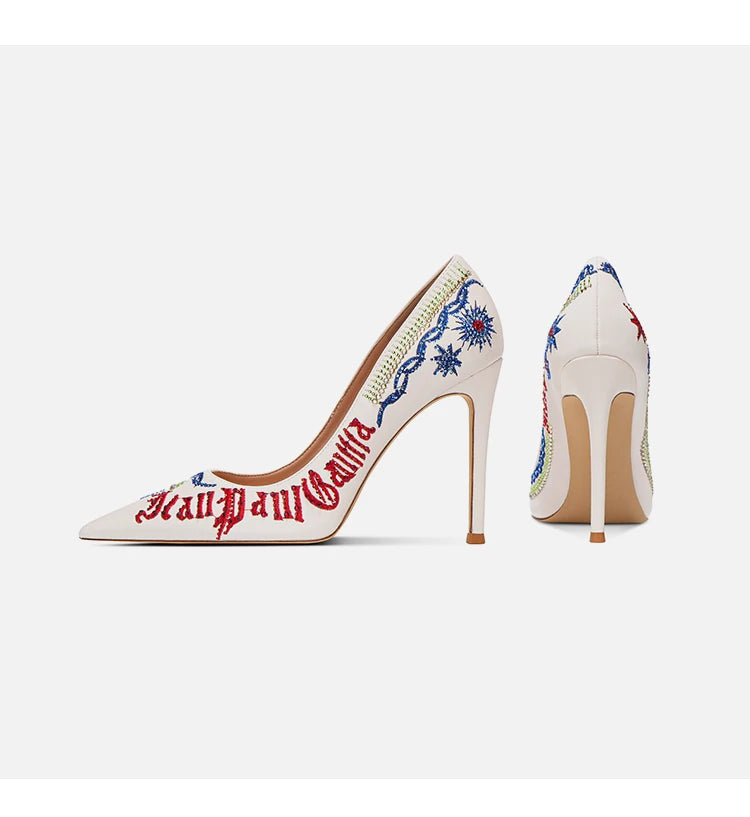 Embroidered high heels, women's new slim heel, niche design, mandarin duck shoes, rhinestone pointed dress, banquet single shoes Buyfinity