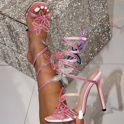 Eilyken Fashion Sexy Peep Toe Crystal Butterfly-knot Ankle Strap Sandals Woman Stiletto High Heels Banquet Party Pumps Shoes Buyfinity