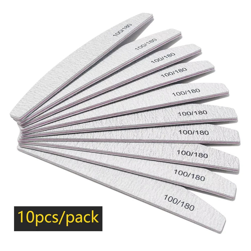 Nail File Buffer 100/180 Grit Half Moon Nail Files Double Side Sandpaper Nail Sanding Grinding Gel Nail Polish Manicure Tool Buyfinity