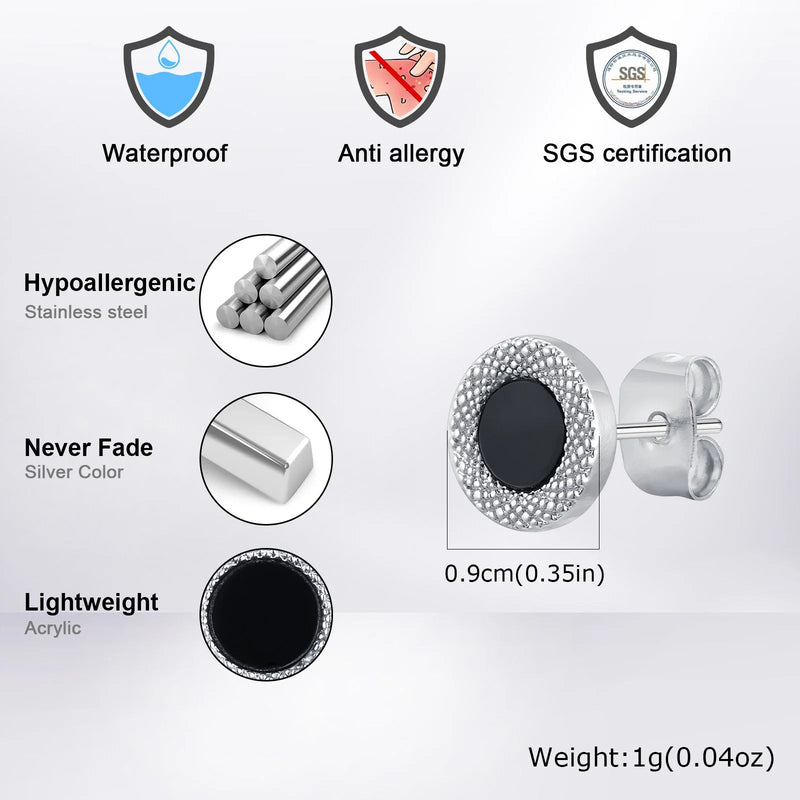 Vnox Black Small Round Acrylic Mens Boys Stud Earrings, Anti Allergy Stainless Steel Piercing Earrings Women Simple Tiny Brincos Buyfinity