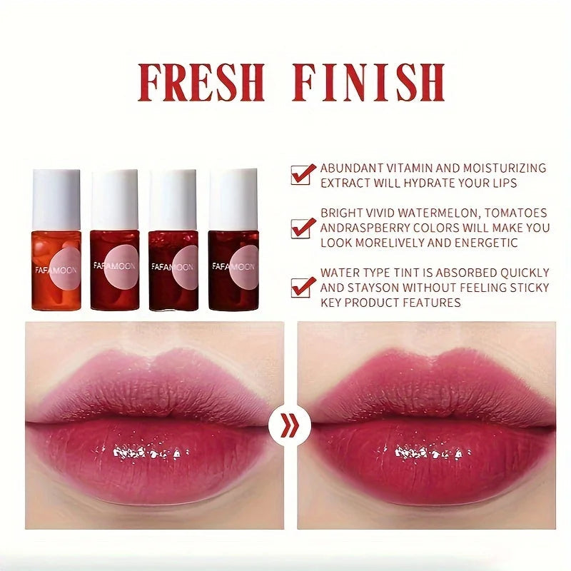 4 color Fruity Lip Tint Water Gloss Tint,Moisturizing Waterproof Liquid Lipstick, Non-Stick,High Pigment,Long-Lasting Colors Buyfinity