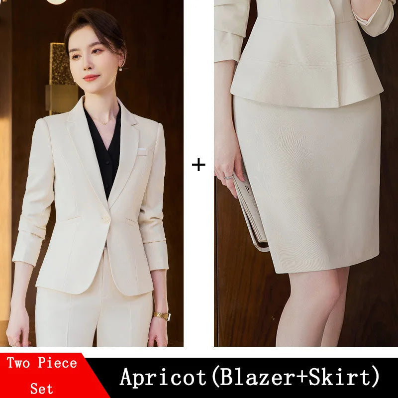 Novelty Wine Red Formal Women Business Suits with Skirt and Jackets Coat Ladies Office Professional Blazers Spring OL Styles Buyfinity
