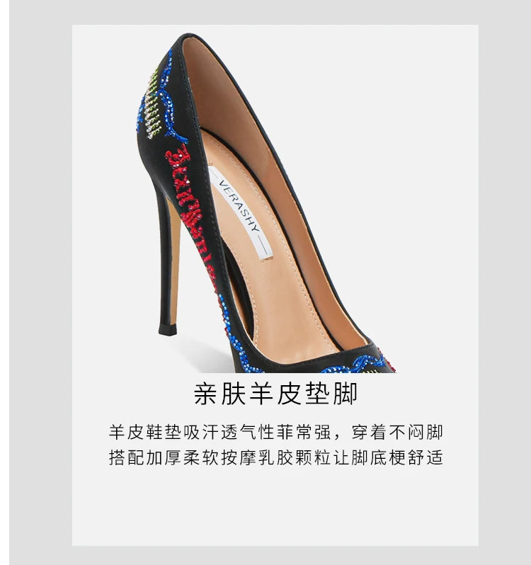 Embroidered high heels, women's new slim heel, niche design, mandarin duck shoes, rhinestone pointed dress, banquet single shoes Buyfinity