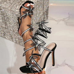 Eilyken Fashion Sexy Peep Toe Crystal Butterfly-knot Ankle Strap Sandals Woman Stiletto High Heels Banquet Party Pumps Shoes Buyfinity