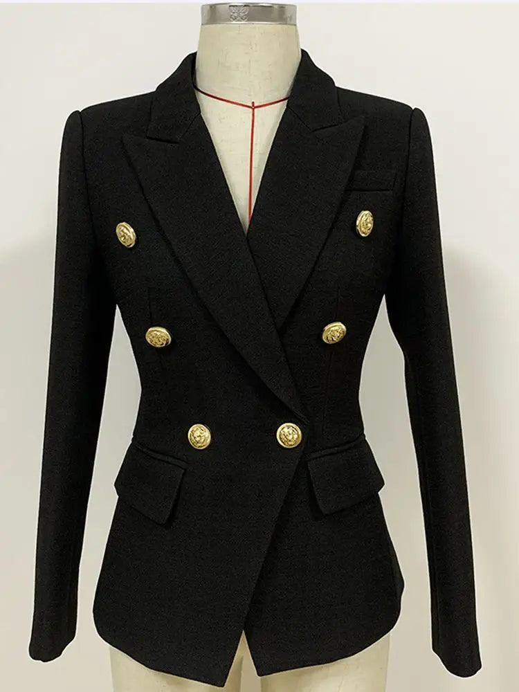 HIGH STREET 2024 Classic Baroque Designer Jacket Women's Metal Lion Buttons Double Breasted Textured Blazer Mint Green Buyfinity