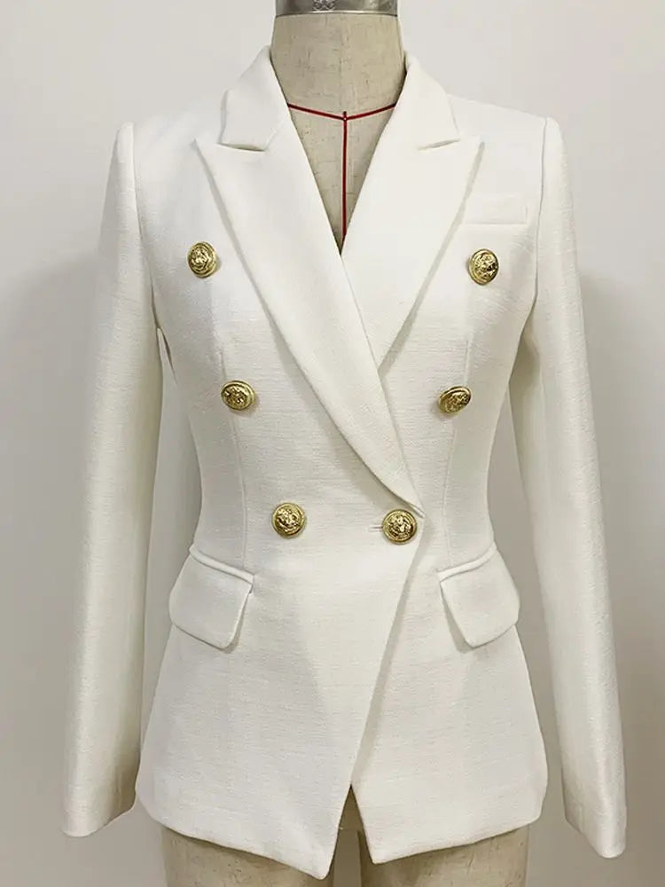 HIGH STREET 2024 Classic Baroque Designer Jacket Women's Metal Lion Buttons Double Breasted Textured Blazer Mint Green Buyfinity