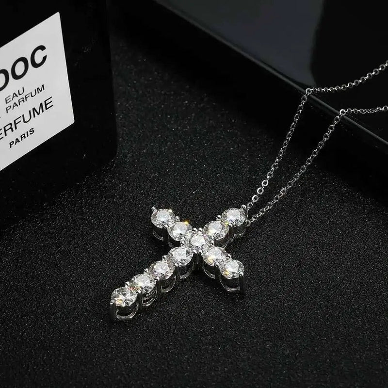 Full Moissanite Cross Pendant Original Sterg Sliver Chain Plated White Gold Fine Necklace For Women Jewelry Buyfinity