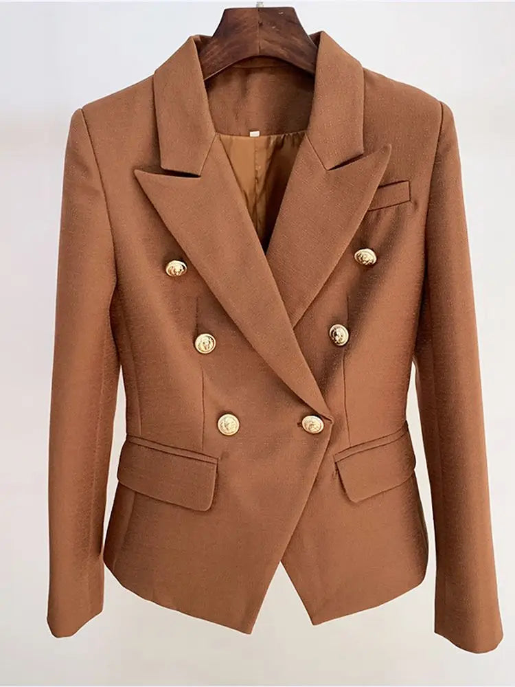 HIGH STREET 2024 Classic Baroque Designer Jacket Women's Metal Lion Buttons Double Breasted Textured Blazer Mint Green Buyfinity