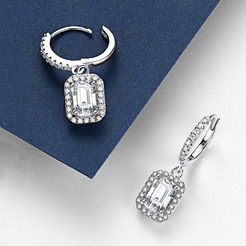 FIRERING 100% Real Emerald Cut Moissanite Downward Earrings 5x7MM GRA Certificate Passed Diamond Test Women Jewelry S925 Silver Buyfinity