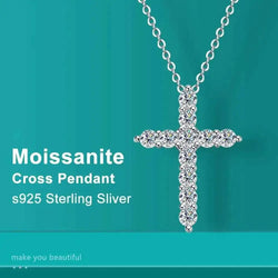 Full Moissanite Cross Pendant Original Sterg Sliver Chain Plated White Gold Fine Necklace For Women Jewelry Buyfinity