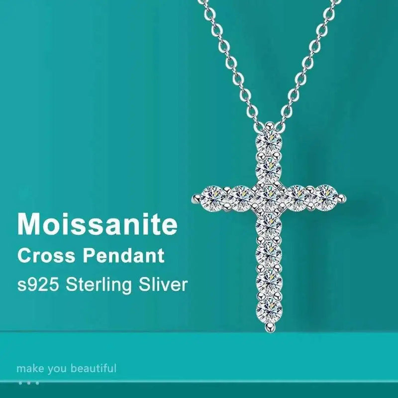 Full Moissanite Cross Pendant Original Sterg Sliver Chain Plated White Gold Fine Necklace For Women Jewelry Buyfinity
