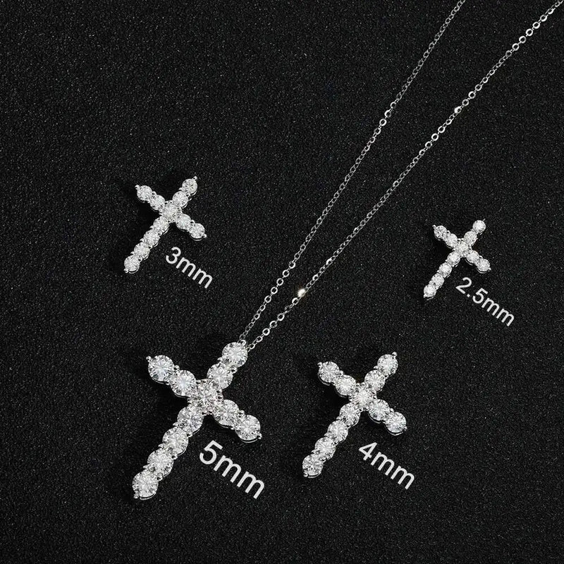 Full Moissanite Cross Pendant Original Sterg Sliver Chain Plated White Gold Fine Necklace For Women Jewelry Buyfinity