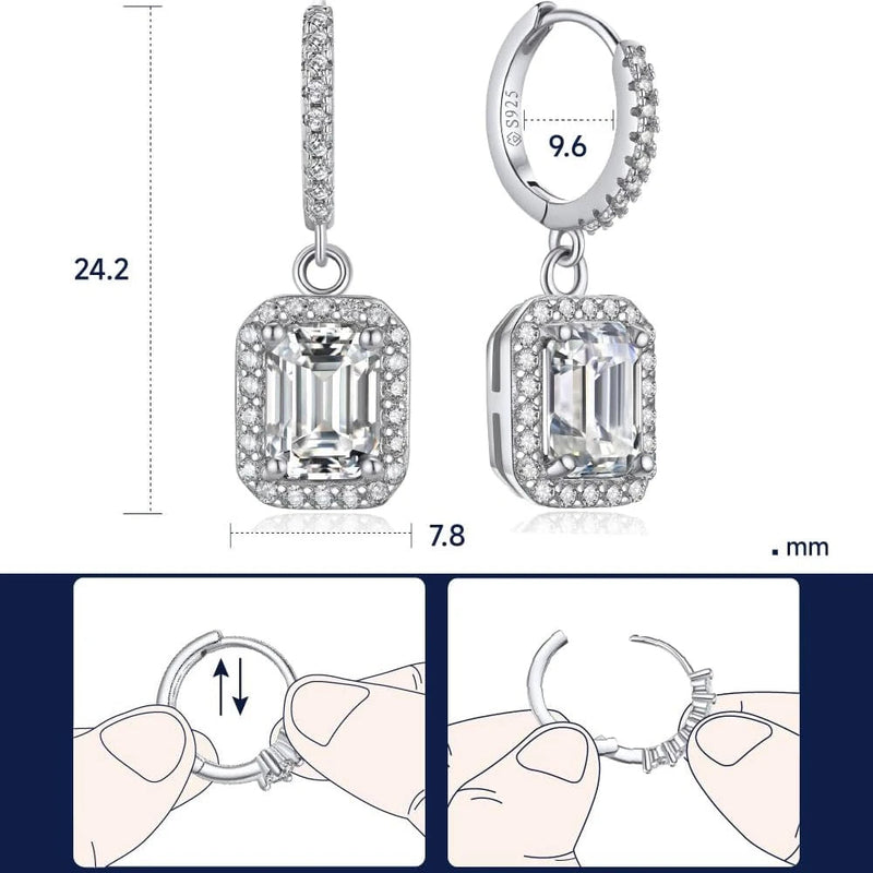 FIRERING 100% Real Emerald Cut Moissanite Downward Earrings 5x7MM GRA Certificate Passed Diamond Test Women Jewelry S925 Silver Buyfinity