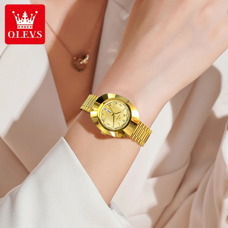 OLEVS Quartz Watch for Women Golden Tungsten steel Luxury Elegant Waterproof Calendar High Quality Watch Women's Wristwatches Buyfinity